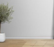 Empty minimal room with gray wall and curtain